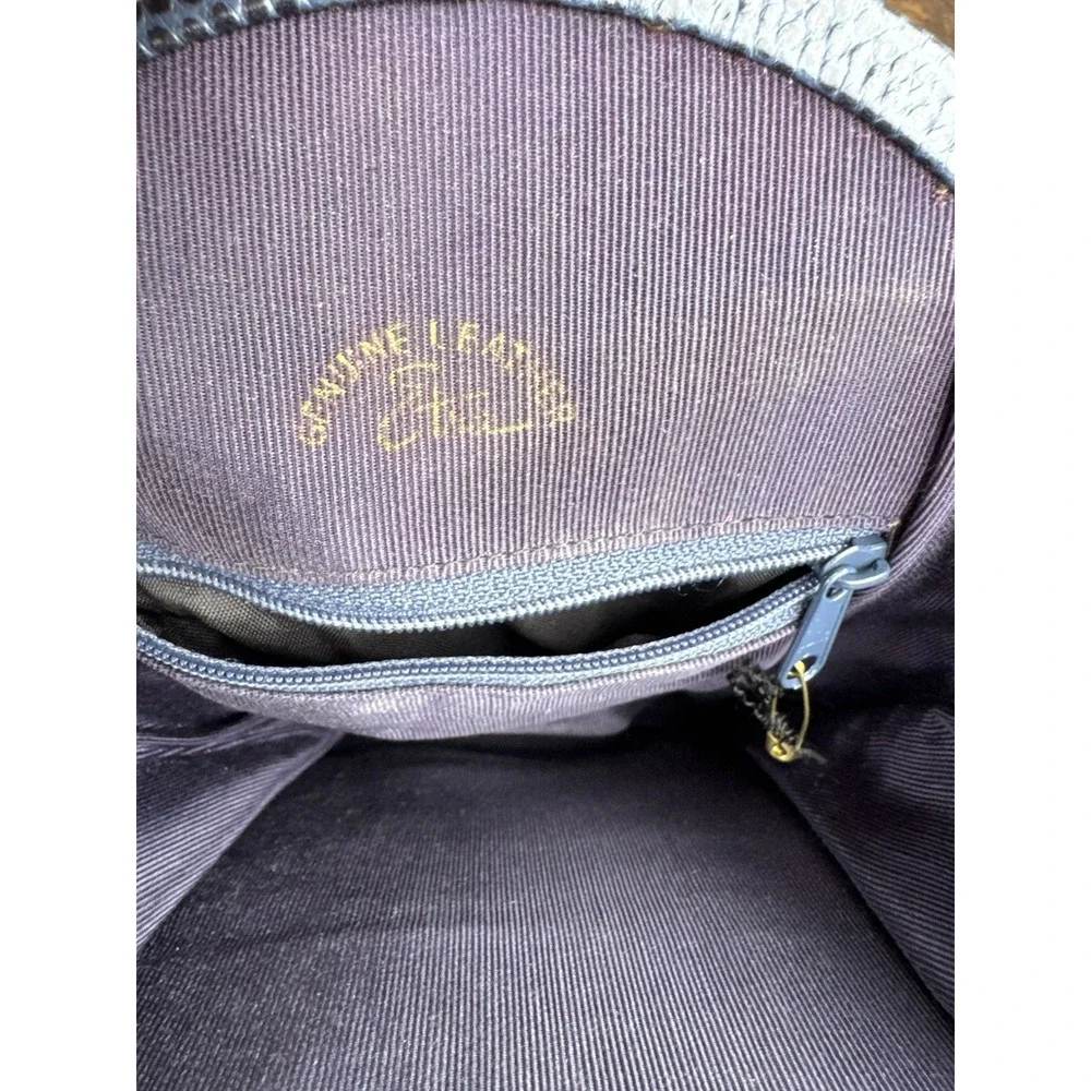 Vintage ETRA Genuine Leather Blue‎ Envelope Clutch Bag Purse Blue Lizard Look